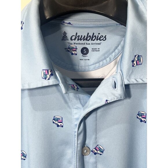Chubbies Mens Ice Cream Truck Print Light Blue Polo Shirt S Short Sleeve Polyest - Picture 2 of 6